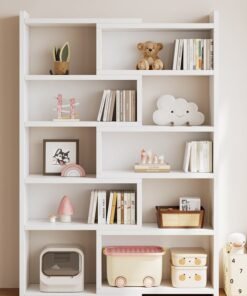 Alternative view of C&C Home Multi Tiers Double Sided Storage Adjustable Creative Style Book Shelves Modern Tall Corner Bookcase 15 mm Thick Wood Storage Rack for Bedroom Living Room and Home Office 95x24x146 cm