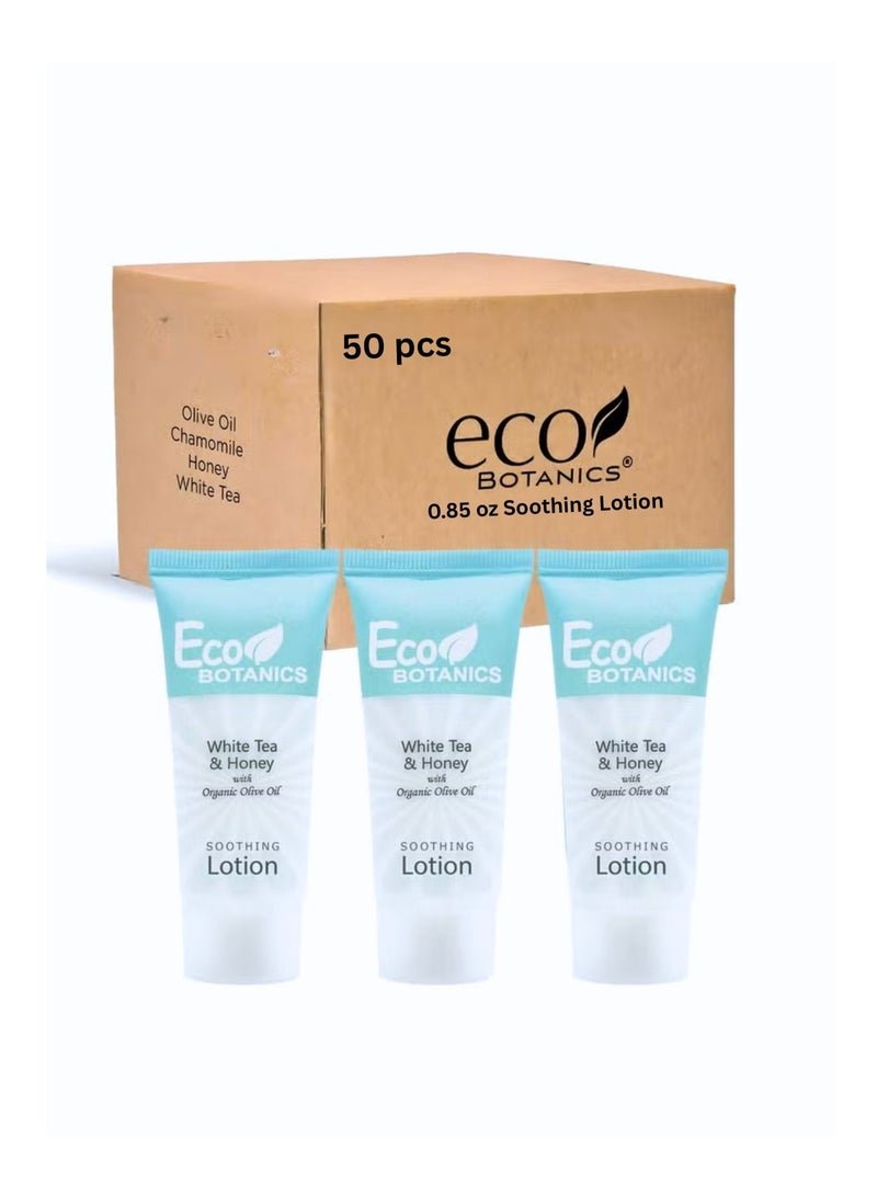 Eco Botanics Bulk Set Pack of 50 Transparent Travel-Size Hotel Lotion With White tea & Honey Extract 30ml