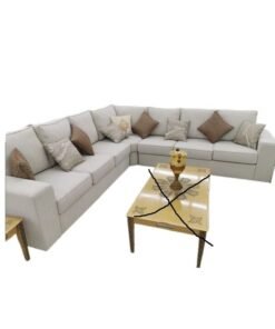 Maharat Al Bahar L Shape Carbo Mab Velvet Sofa Set 7 Seater Beige