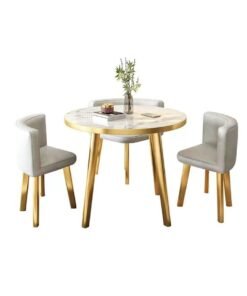 fashionhome Set of 5 Modern Compact Design Dinning Table Chair Set Round Ergonomic Chairs and Table for Kitchen Home Office Conference Room 80x75 and 59x73 cm - Image 4