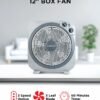 Olsenmark 12 inch Box Fan OMF1723N, 3 Speed Control, 60 minutes timer, Powerful Personal Desk Box Fan With Copper Motor, Table Fan for Office, Home (3 Speed) Fan Guard OMF1723 Grey
