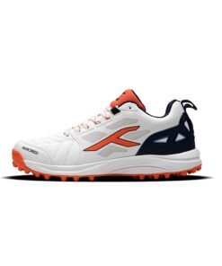 Hundred Terrafield Cricket Shoes |TerraSpike Rubber Studs | Embedded Support Plate for Stability | Lightweight & Durable | Ideal for Turf, Ground & Hard Surfaces White/Orange/Navy (UK 11)