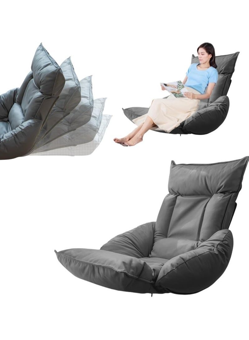 AUTOYSUR Folding Lazy Floor Chair Adjustable Lounge Chair, with Adjustable Back Support, Gaming Floor Chair,Floor Balcony Bay Window Leisure Legless Sofa Bed Back Chair for Adult Grey 127x60x75 cm