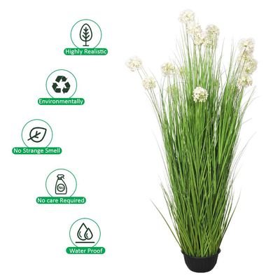 Yatai Decor Artificial Grass White Flower Plant | Faux White Flower with Grass in Pot |Indoor Floor Plant for Home, Office, Event & Outdoor Decor | Realistic Look - Image 5