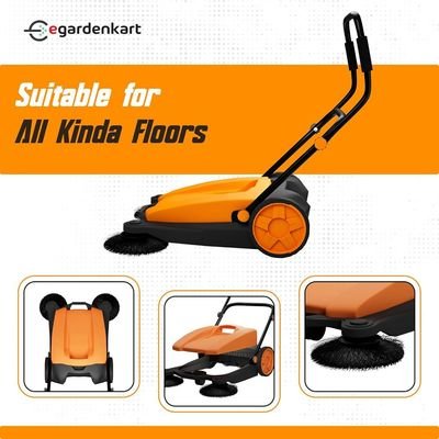 Walk-Behind Outdoor Hand Push Sweeper - 2.66 Gallon Capacity, 27.5" Sweeping width, Sweeps up to 19,000 ft²/Hour, - Image 5