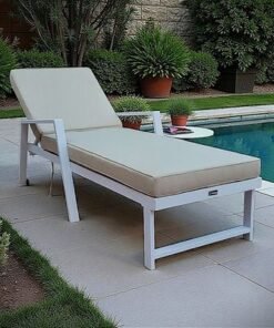 Premium White Aluminium Outdoor Sun Lounger with Adjustable Backrest – Beige Cushions , 2x Sunbeds - Image 5