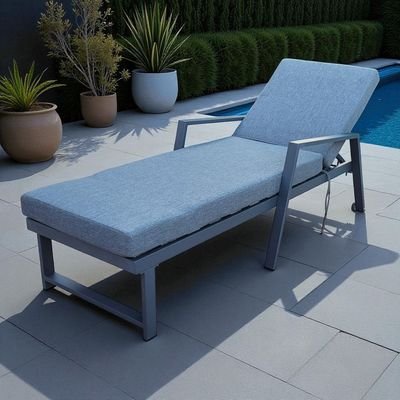 Premium Grey Aluminium Outdoor Sun Lounger with Adjustable Backrest – Grey Cushions