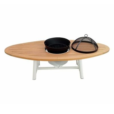 Small Oval Fire Pit Table Color Natural Teak & White - Image 5