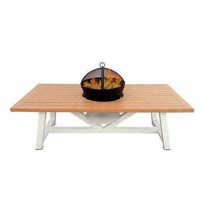 Small Rectangular Fire Pit Table Color Natural Teak & White - Image 5