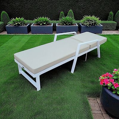 Premium White Aluminium Outdoor Sun Lounger with Adjustable Backrest – Beige Cushions - Image 5
