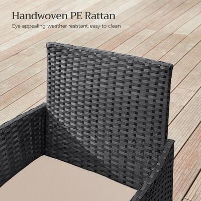 Songmics Modern Outdoor Lt Pf004 Rattan Patio Furniture Set, 2 Chair With Cushions And 1 Glass Table, Ideal For Garden, Balcony, And Office Lounge - Black - Image 5