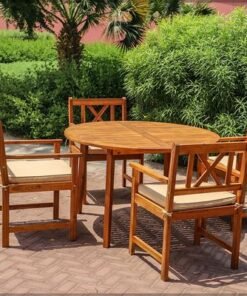 Acacia Wood Chairs With Cushions Table Round Bistro Set