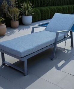 Premium Grey Aluminium Outdoor Sun Lounger with Adjustable Backrest – Grey Cushions , 2x SunBeds