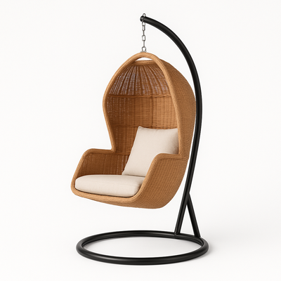 Escyz Wicker Relaxation Patio Hanging Egg Swing with Stand and Cushion for Garden, Balcony, and Bedroom - Image 4