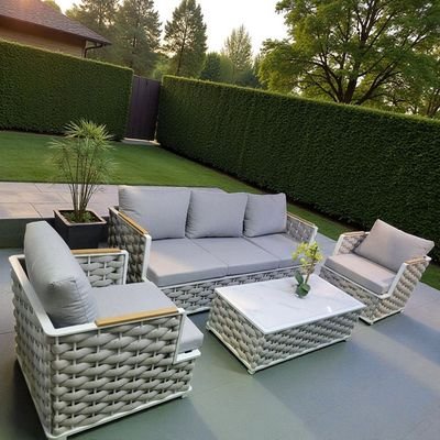 Luxury Woven Rope Outdoor Sofa Set – Premium Garden Lounge with Marble-Top Table - Image 5