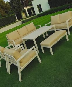 9-Seater Modern White Aluminium Outdoor Garden Sofa Set with Beige Cushions
