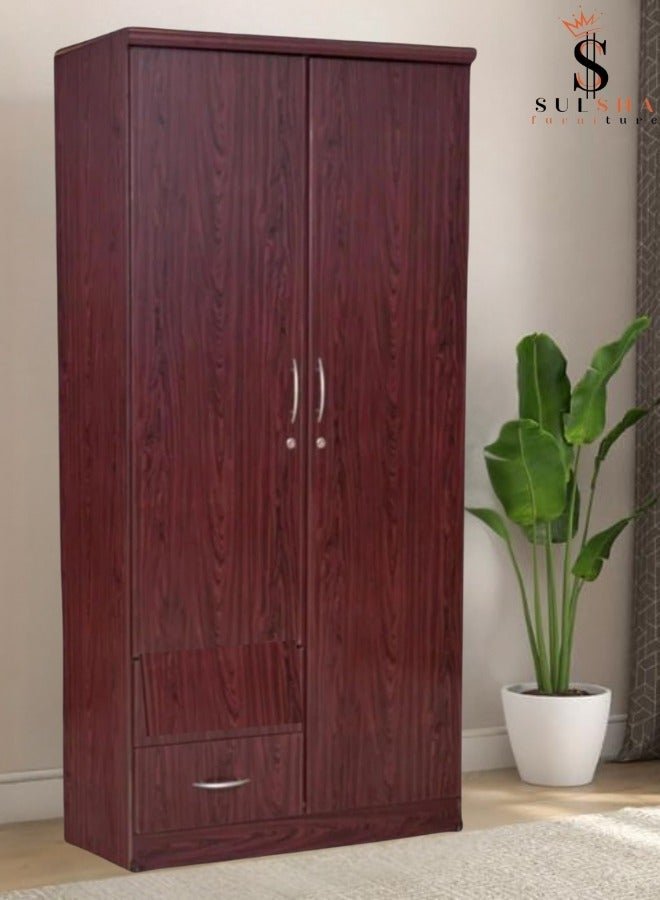 SULSHA 2 Door Wooden Wardrobe Cabinet Cupboard Engineered Wood Perfect Modern Stylish Heavy Duty Mahogany Color