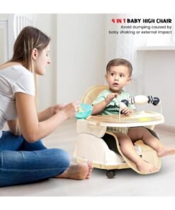 BAYBEE 4-In-1 Nora Convertible High Chair For Kids With Adjustable Height And Footrest, Toddler Feeding Booster Seat And Tray Safety Belt - Beige - Image 4