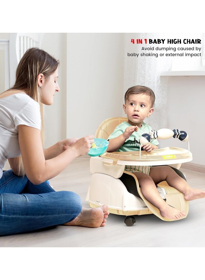 BAYBEE 4-In-1 Nora Convertible High Chair For Kids With Adjustable Height And Footrest, Toddler Feeding Booster Seat And Tray Safety Belt - Beige - Image 4