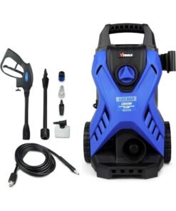 VTOOLS 120 Bar Electric Pressure Washer With 2 Wheels, 5 Meter Hose, Soap Dispenser, 1500 Watt, Auto Stop and Self Priming Mode, For Car, Home & Garden, Blue, VT1509