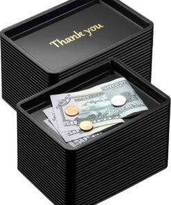 Zhehao Set of 24 Restaurant Tip Tray Check Presenter for Restaurants Small Plastic Serving Trays 45 by 64 Inch Guest Bill Holder Black with Gold Imprint for Kitchen Hotel Supplies