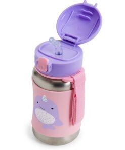Skip Hop Zoo Stainless Steel Straw Bottle - Narwhal - Spill-Resistant Kids Bottle