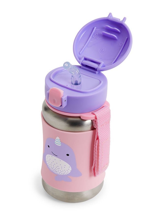 Skip Hop Zoo Stainless Steel Straw Bottle - Narwhal - Spill-Resistant Kids Bottle