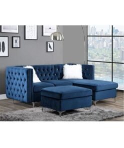 Maharat Al Bahar Regal Modern Luxury Fabric Sofa Set 3 Seater Blue 220x170x80 cm