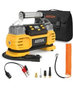 AstroAI Tyre Inflator Air Compressor 12V DC 160PSI with Screen, Heavy Duty Dual Cylinders & Dual Motors, Dual Power Tyre Pump for SUVs, RVs, ORVs, Trucks, Cars, Air Mattresses, Auto Off, LED Light for Gifts