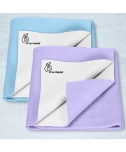 R for Rabbit Waterproof Quick Dry Sheet Bliss for Baby | Anti-Piling Fleece Breatheable Fabric Extra Absorbent Instant Dry Baby Bed/Cot Protector Mat (Size-M,Blue-Purple,Pack of 2)
