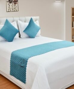 Cosy CORNER Bed Runner with Reversible Cushion Cover Decorative Scarf for Bedroom Hotel Wedding Room for Bedrooms/Hotel Rooms/Guest Rooms (Light Blue)