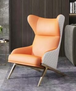 fashionhome Multipurpose Use Luxury Nordic Style Accent Chair Leather Upholstered Ergonomic Design Office Single High Back U Shaped Curved Backrest Sofa Chair Study Chair Leisure Chair for Living Room, Bedroom, Office, 75 X 86 X 103 CM
