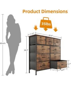 Alternative view of RATSAW Storage Cabinet with 9 Drawers Bedroom Dresser Wide Storage Chest with Removable Bins Storage Organizer Unit for Living Room Entryway Hallway Kids Room 100x30x96cm