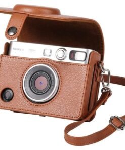 VKL Case for Fuji Mini EVO,Camera Case Compatible for Fuji Mini EVO Camera with Adjustable Shoulder Strap in Brown Lychee Texture Horizontal Style
