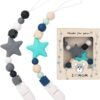 JOGAMS 2Pcs Silicone Pacifier Clip with One Piece Design Soft Flexible Baby Pacifier Holder Pacifier Clips for Boys Girls Baby Shower Gifts