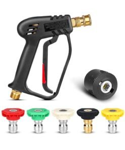 4000 PSI Pressure Washer Gun with 5 Interchangeable Spray Nozzles, Jet Washing Gun with one quarter Inch Quick Connection and M22 Coupling