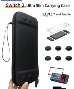 CoolRabbie Switch 2 Slim Case 13 In 1 Bundle, Accessories Kit For Nintendo Switch 2：Slim Travel Storage Carrying Case With Switch 2 Crystal Cover Kit,6 Thumb Grips,2 HD Tempered Glass Screen Protectors With Alignment Frame,2 Cleaning Tools