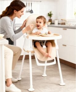 AL-WAHA AL-ZHABIA 4-in-1 Multi-Function Baby High Chair with Adjustable Height and Footrest | Double-Layer Food Tray, 360° Wheels & Safety Belt | Infant Feeding Chair for Babies 6 Months to 3 Years (Khaki) - Image 4