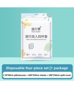 Travel Disposable Bed Sheet Quilt Cover Pillowcase Double Four-piece Set Hotel Supplies Disposable Bath Towel Towel Three-piece Set-Color:Travel Double Four-piece Set (pillowcase * 2 + Bed Sheet + Quilt Cover)-Specifications:Soft And Skin-friendly