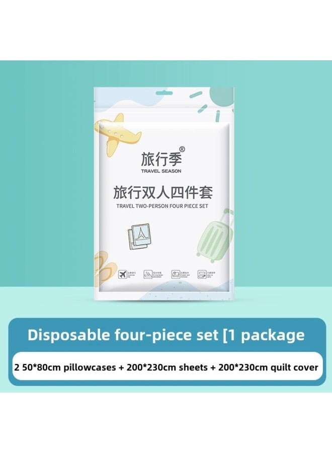 Travel Disposable Bed Sheet Quilt Cover Pillowcase Double Four-piece Set Hotel Supplies Disposable Bath Towel Towel Three-piece Set-Color:Travel Double Four-piece Set (pillowcase * 2 + Bed Sheet + Quilt Cover)-Specifications:Soft And Skin-friendly