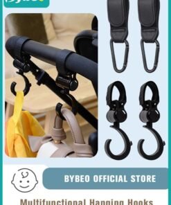 Bybeo 4PCS Baby Stroller Hooks, Premium Leather Style Stroller's Clip Straps for Hanging Diaper Bags or Shopping Bag, Convenient Strollers Accessories Mommy Bag Hooks
