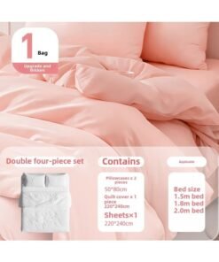 Disposable Bed Sheet Quilt Cover Pillowcase Bed Hat Four-piece Set Double Dirty-isolating Household Winter Extra-large Thickened Hotel Supplies-Color:Double Suit [power Pink] Get Two Pairs Of Socks With Your Purchase