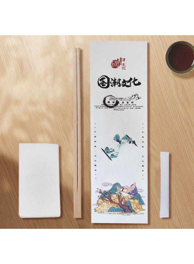 Disposable Tableware Suit Takeaway Rice Spoon Chopsticks Four-piece Tableware Bag Hotel Catering Plastic Spoon Manufacturers Customized-Color:Chinese Style Simple Toothpick Style