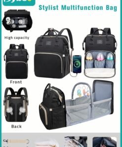 Bybeo Baby Diaper Bag Backpack, Multifunction Diapers Changing Station & Toy Bar for Outdoor and Travel, Infant Shower Gifts, Large Capacity, USB Port, 3 Toys