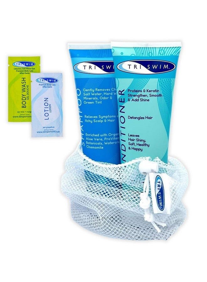 TRISWIM Hair Care Gift Set | Chlorine Shampoo and Conditioner for Swimmers, 8.5 fl oz | Paraben-Free with Aloe Vera and Chamomile | Restores Chlorine-Damaged Hair | Includes Body wash & Lotion Samples