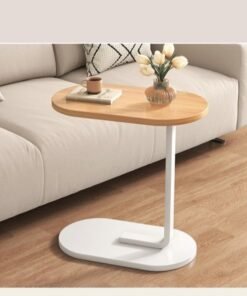JOGAMS C Shaped Side Table with Metal Frame Service Table Coffee Bed Couch End Table Laptop Holder Table for Living Room Bedroom Bedside