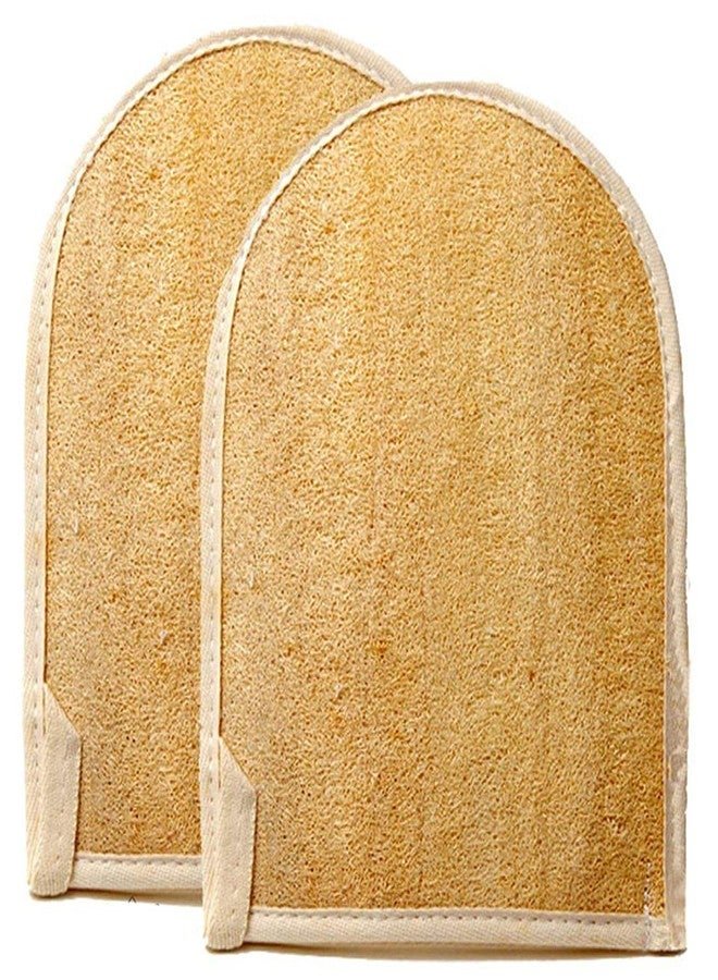 spa destinations Premium Natural Exfoliating Loofah Glove Pad Body Scrubber by Spa Destinations. Mitt Sponge Biodegradable Bath and Shower Luffa Sponge, Women and Men (2 Pack) Beige