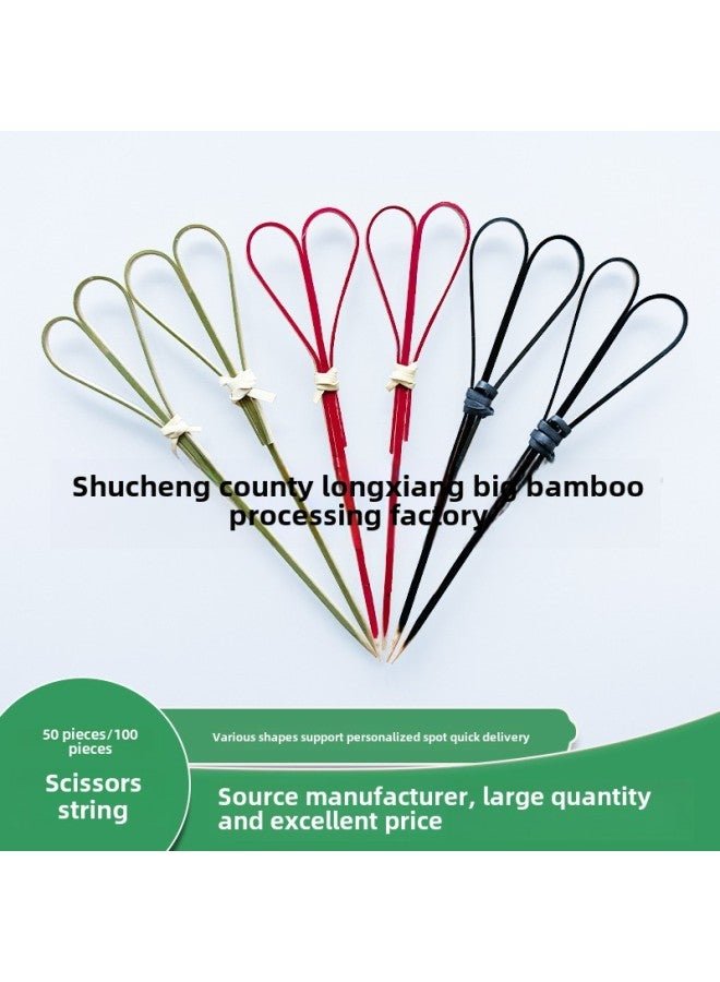 Source Manufacturers Disposable Bamboo Stick Fruit Stick Bread Sandwich Catering Hotel Supplies Heart Scissors String Sign-Color:Black-Specifications:9cm