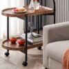 XiuWoo End Table with Rolling Wheels,Movable Small Coffee Table 2 Layers Small Trolley,Nordic Style Living Room Trolley Suitable for Use in The Living Room Bedroom Office