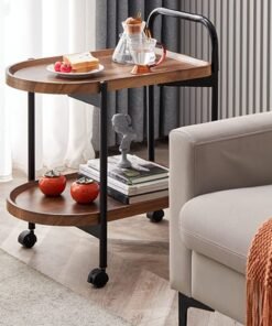 XiuWoo End Table with Rolling Wheels,Movable Small Coffee Table 2 Layers Small Trolley,Nordic Style Living Room Trolley Suitable for Use in The Living Room Bedroom Office